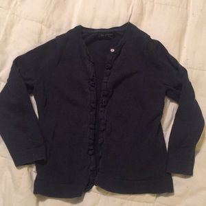 Lands’ End Navy Blue Ruffle Front Cardigan Sz M